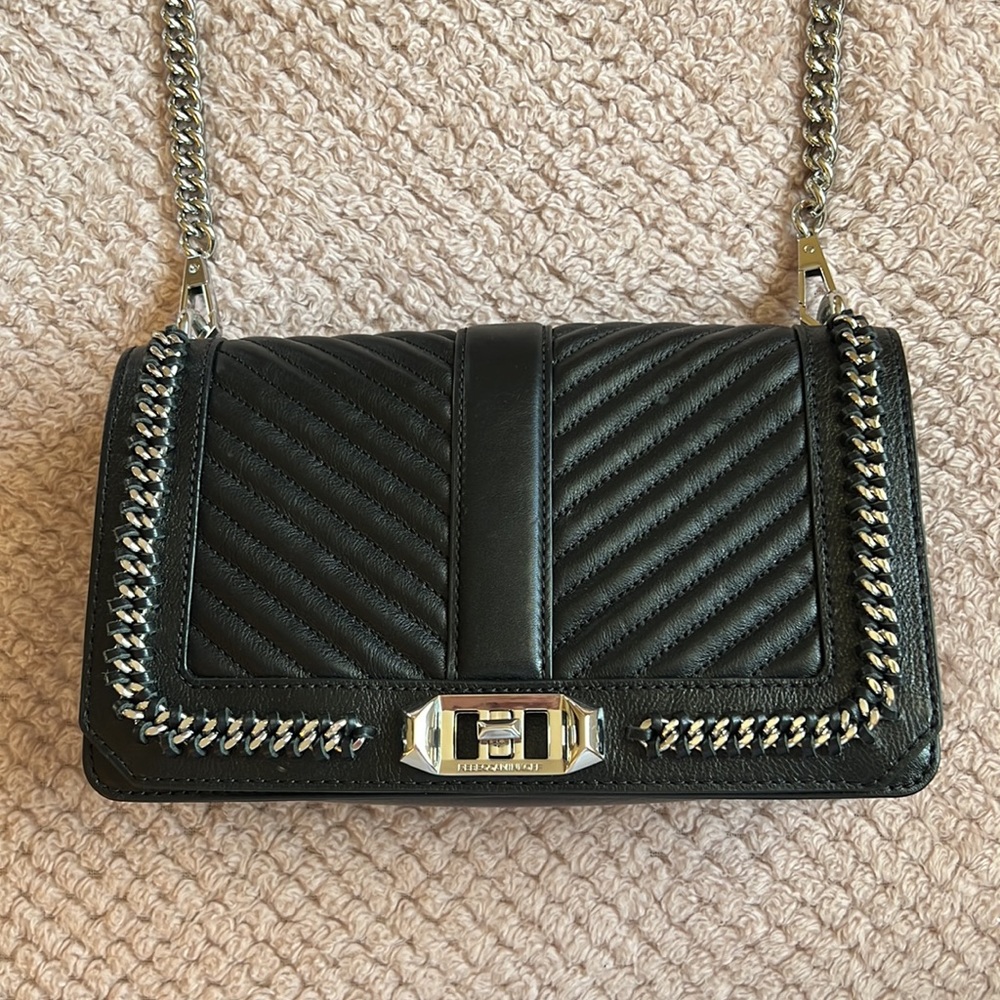 NEW Rebecca Minkoff Chevron Quilted Love Crossbody w/ Chain Inset